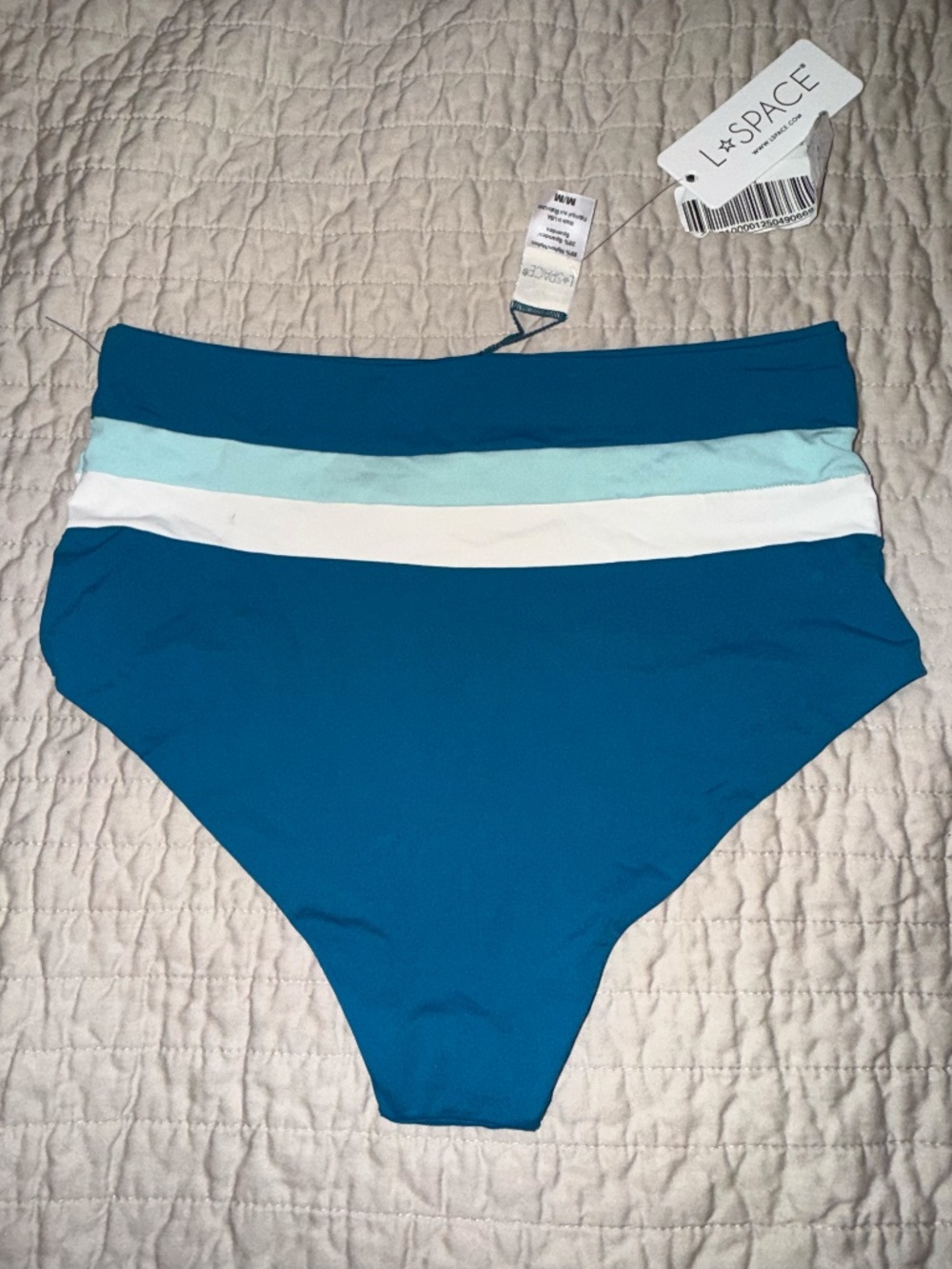 L*Space Medium M Portia stripe high waisted bikini swimsuit bottoms mediterranea - Picture 6 of 7